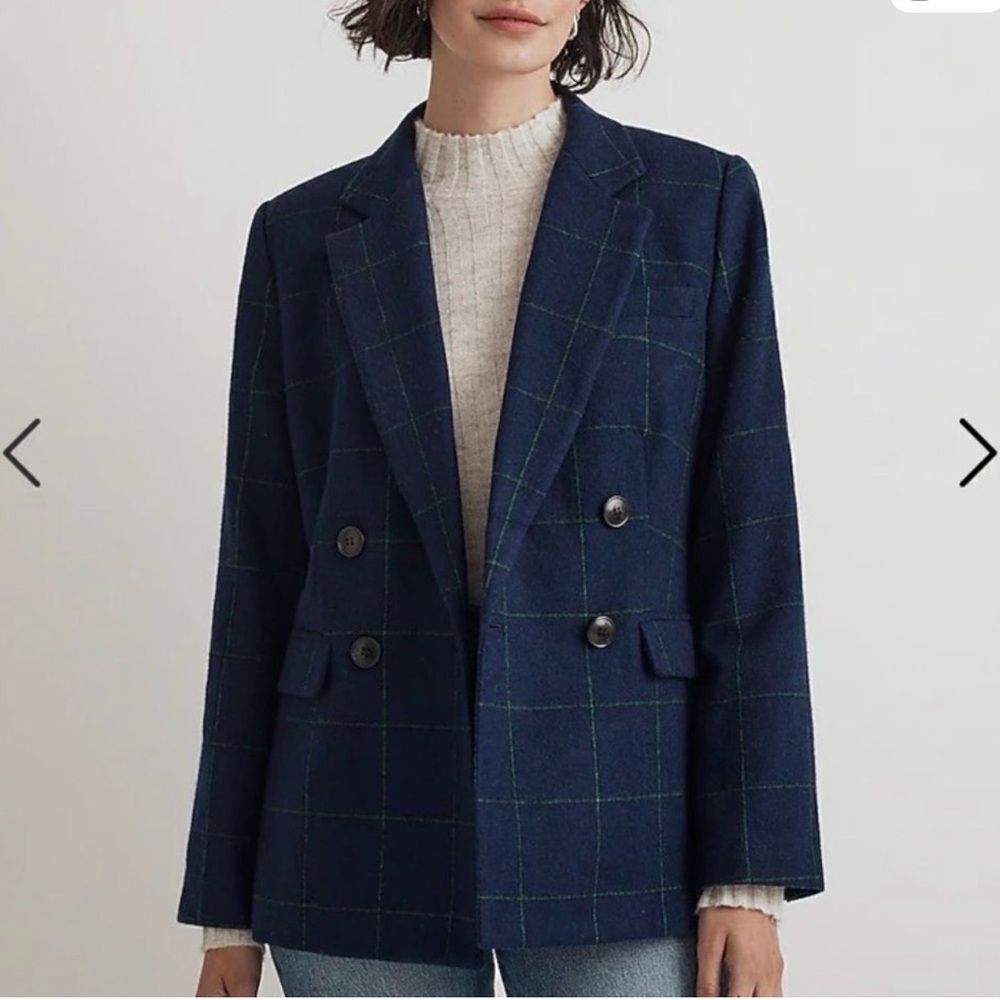 NWT Madewell Blue and Green Check wool  Blazer